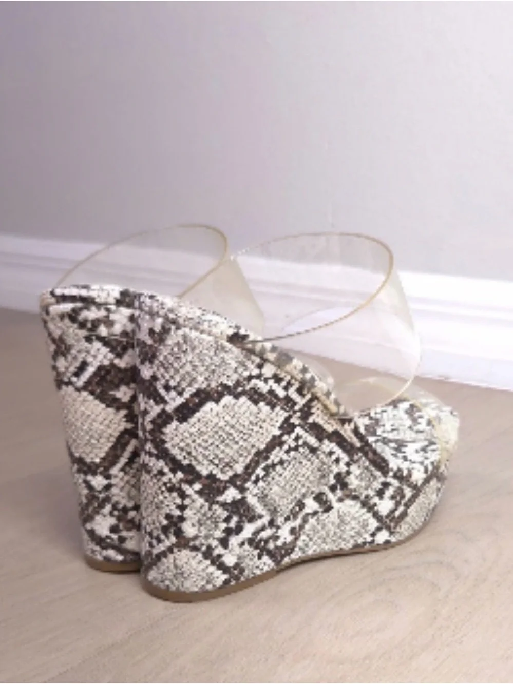 Clear Strap Snake Print Wedge Sandals - Express